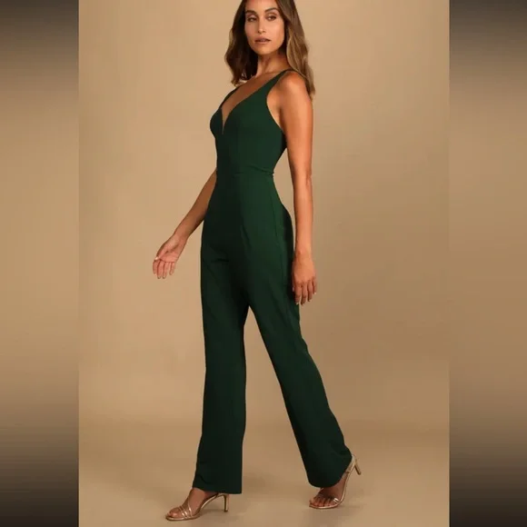 LULUS | Instant Icon Dark Green V-Neck
Sleeveless Jumpsuit - Picture 3 of 8